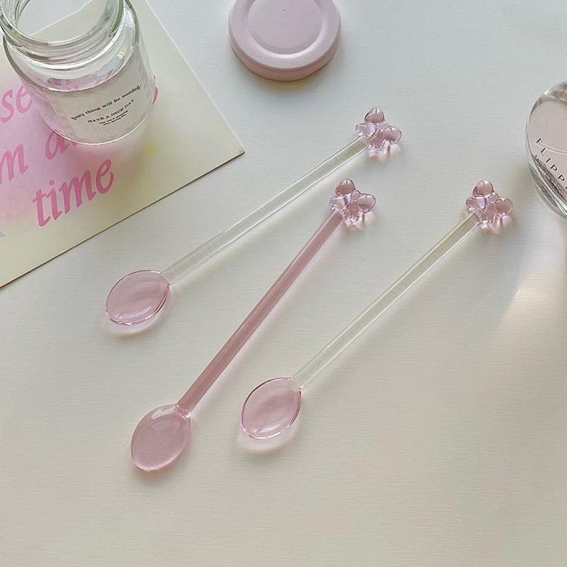 Tea Coffee Utensils - Różowa szklana łyżeczka do kawy z
