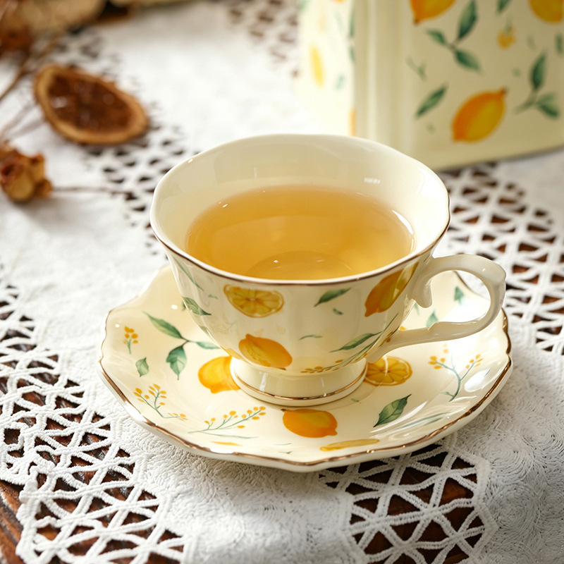 Lemon Tea Coffee - Ceramiczny kubek do kawy i spodek