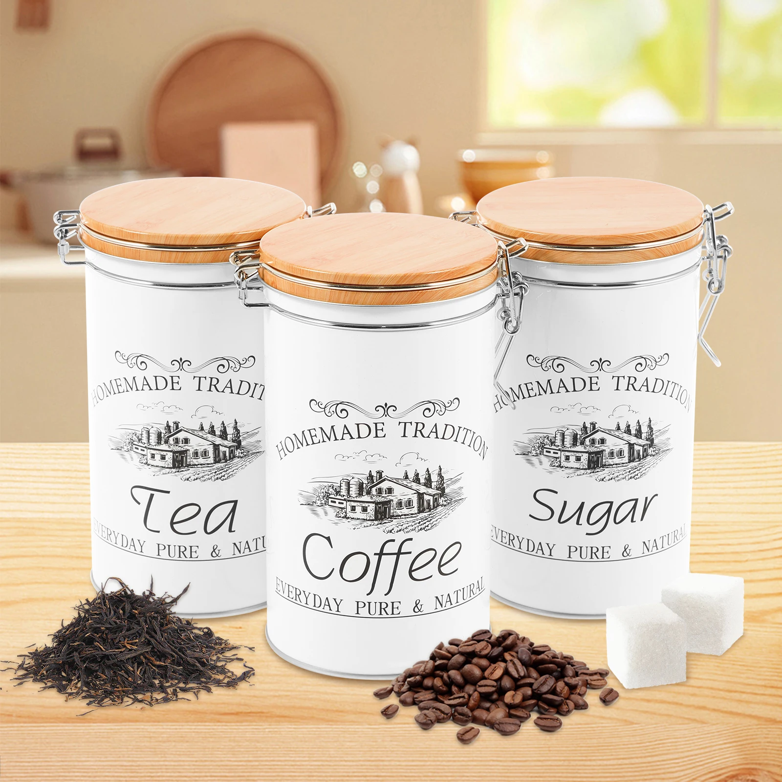 Canister Coffee Sugar Tea - 3 szt./zestaw Pojemniki na herbatę, kawę
