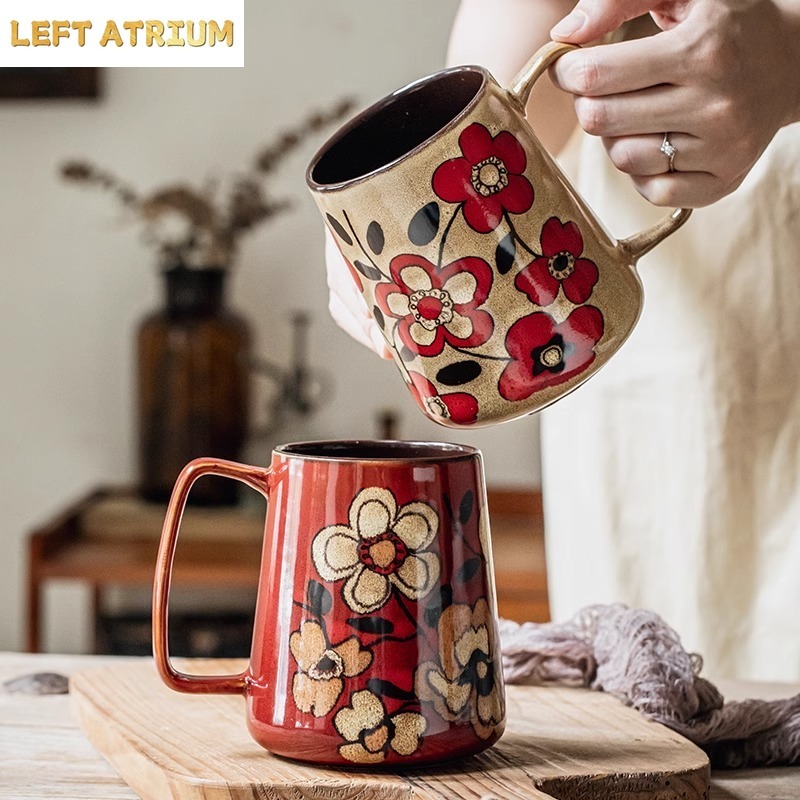 Tea Coffee Utensils - Ręcznie Malowany Ceramiczny Kubek z Motywem