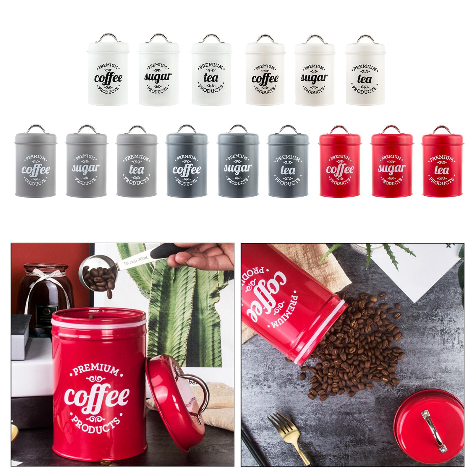 Canister Coffee Sugar Tea - Metalowy zestaw pojemników kuchennych na kawę,