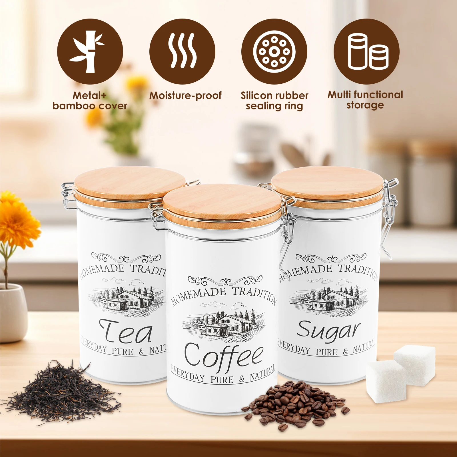 3 szt./zestaw Pojemniki na her – Canister Coffee Sugar Tea recenzja i cena
